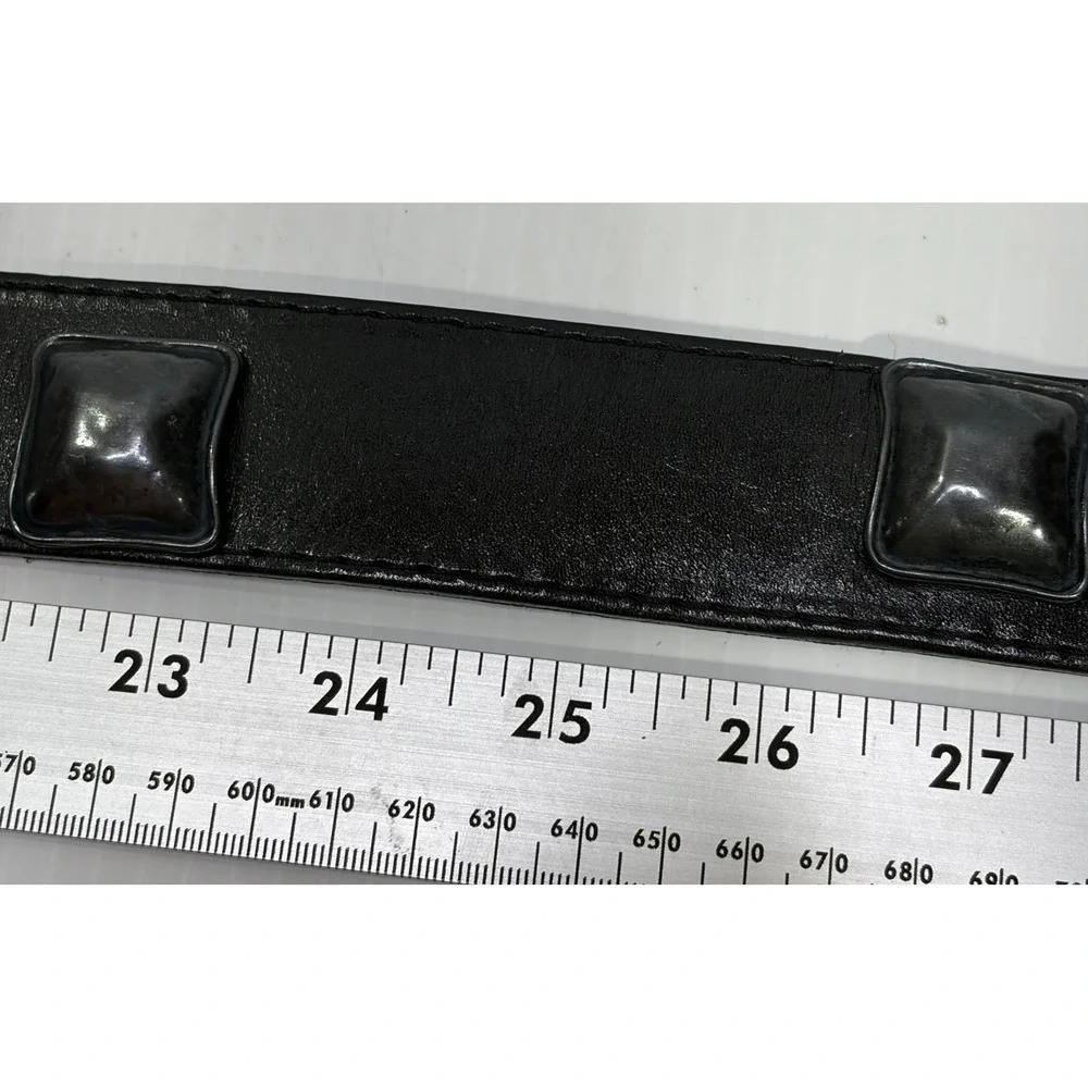 VTG Sunbelt Rosner Black Leather Y2K Western Studded Belt Gunmetal Buckle 36x1.5
